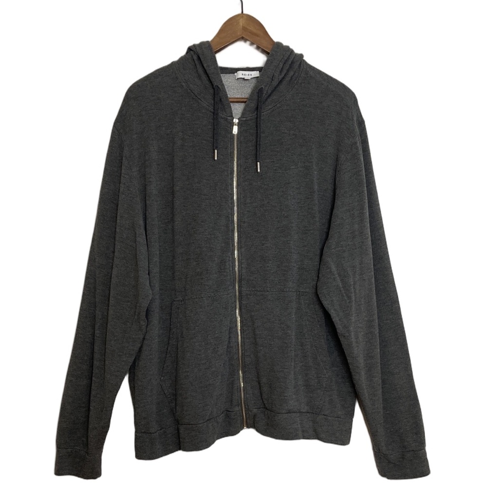 Reiss Hoodie Mens XXL Gray Melange Jersey Long Sleeve Full Zip Sweatshirt Greg